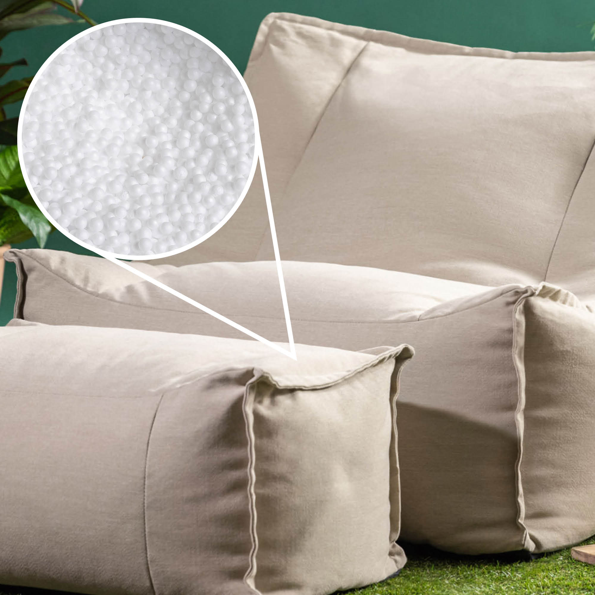 Pouf fauteuil Alto d’icon® et repose-pied d'extérieur en oléfine Oeko-Tex® imperméable beige, 75x94cm, Made in Allemagne - 10
