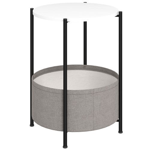 Tavolino con cestino in tessuto, tavolino rotondo da caffè con spazio contenitore, per soggiorno e camera da letto, acciaio grigio e bianco 44x44x56cm | Leroy Merlin Tavolino con cestino in tessuto, tavolino rotondo da caffè con spazio contenitore, per soggiorno e camera da letto, acciaio grigio e bianco 44x44x56cm | Leroy Merlin