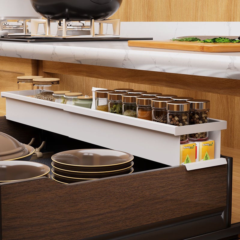 Étagère à épices réglable, séparateur extensible pour tiroir, organiseur monocouche pour rangement sous armoire et évier,essentiels de cuisine,Blanc - 7