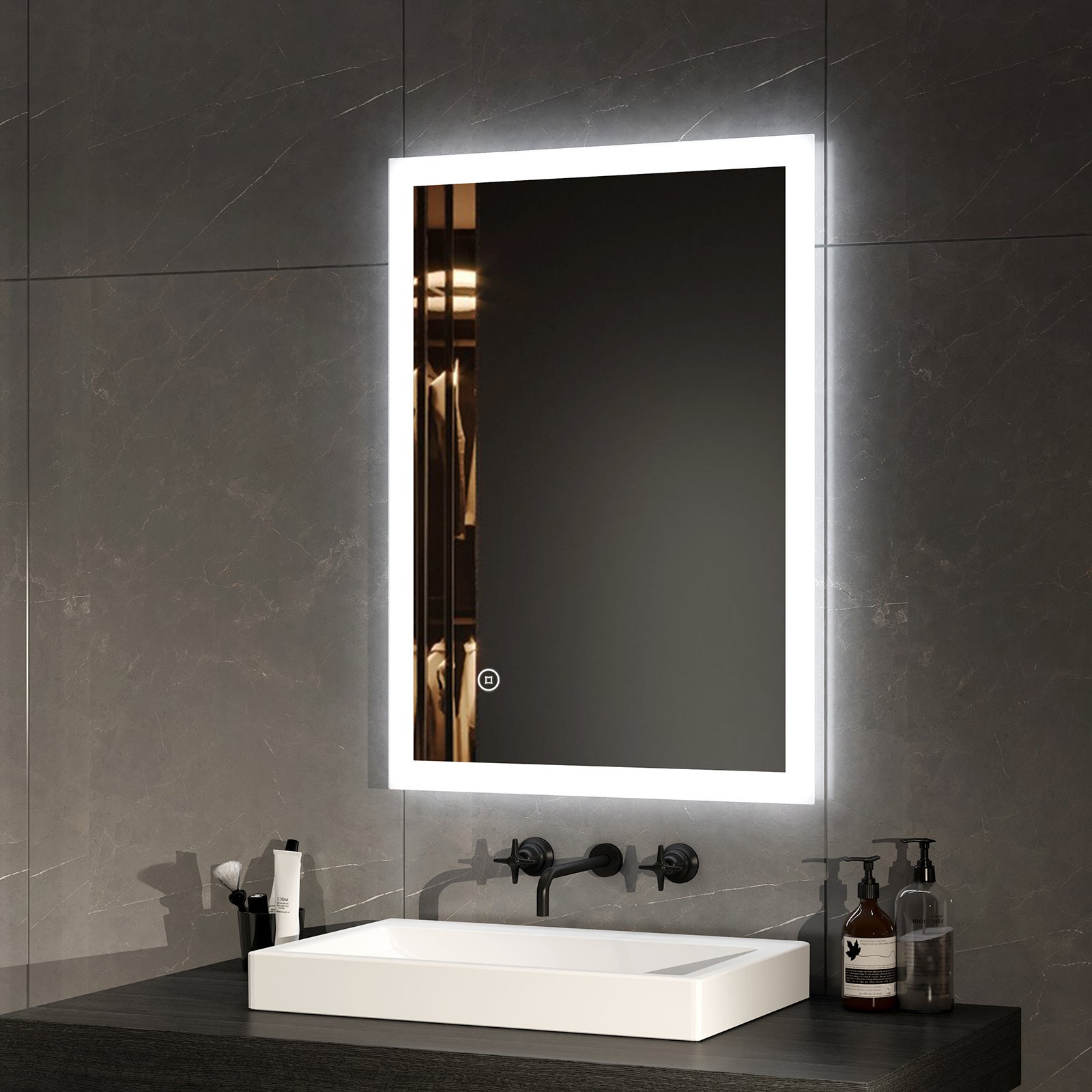 EMKE Lustro łazienkowe z oświetleniem LED 70x50 cm, z 6500K, przełącznik dotykowy, funkcja pamięci - 2