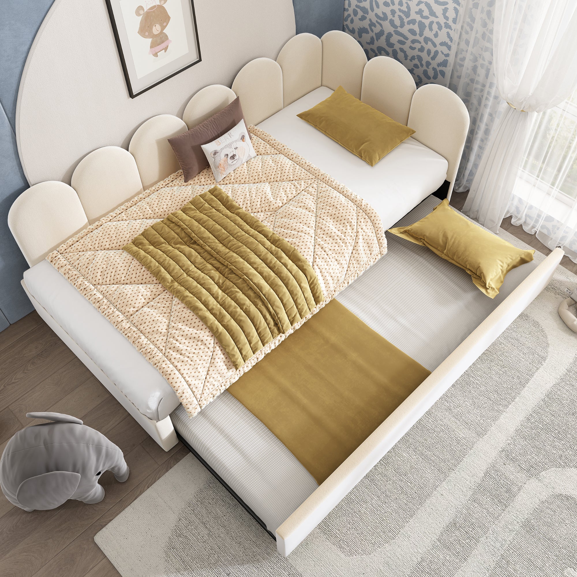 Sofá cama 90x200 cm - con cama nido 90x190 - tejido terciopelo - Beige - 3