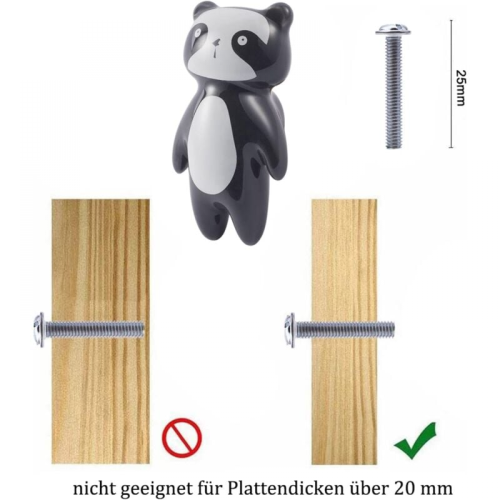 Uchwyty meblowe - do szuflad, szafek - ceramiczne - 4 sztuki - Panda