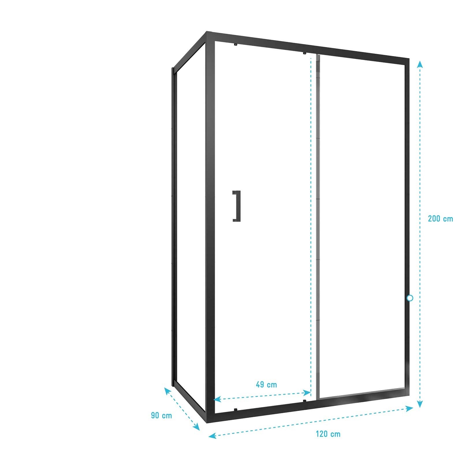 Porte de douche + Retour 120x90x200 cm - Verre 6 mm - Profilé Noir - CRUSH - 5