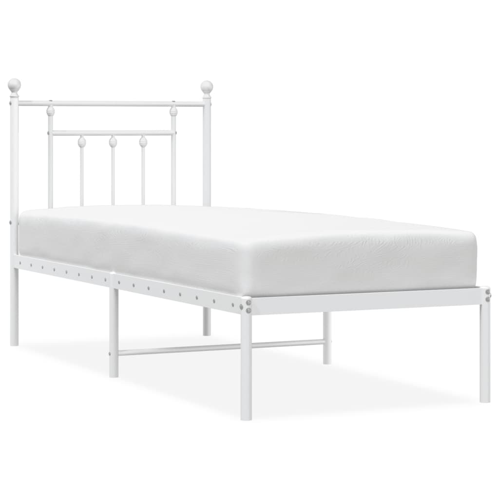 Łóżko Metalowe Białe Rama Łóżka Ze Stelażem Do Pokoju Sypialni 75x190 cm