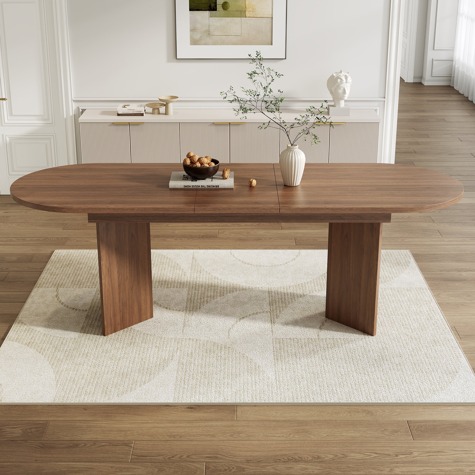 Table à manger extensible pour 4 à 6 couverts - 120/160 x 80 x 75.5 cm - MDF - Noyer - 3