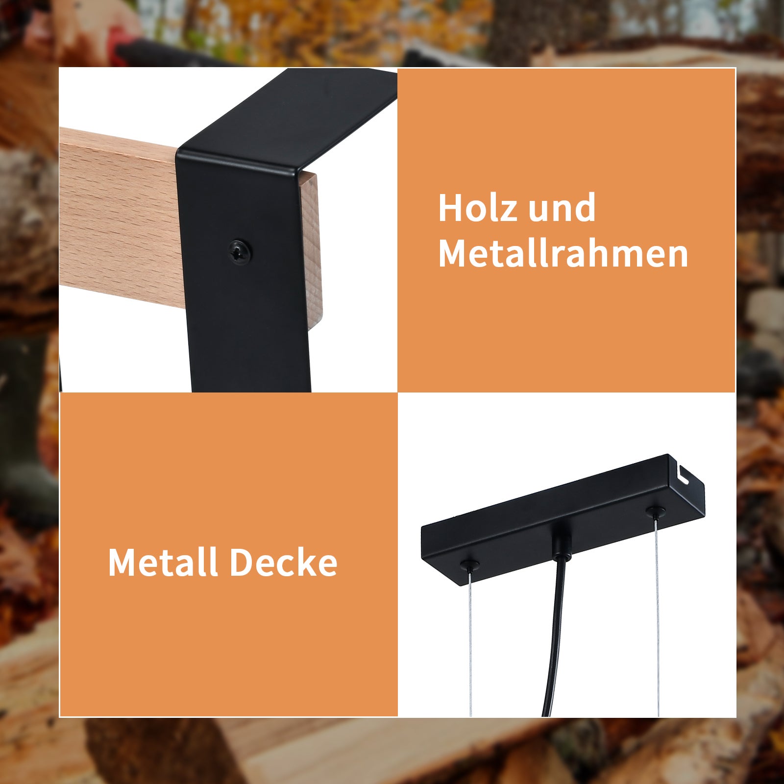 NETTLIFE Suspension lampe de salle à manger vintage en bois noire E27 5 flammes table à manger industrielle - 5