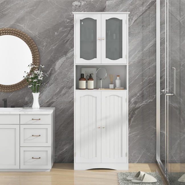 COSTWAY Meuble de Salle de Bain à 4 Portes et 1 Grand Compartiment Ouverte, Armoire Haute avec Porte en Verre Dépoli, Colonne Salle de Bain, pour Salon, Cuisine, 30 x 60 x COSTWAY Meuble de Salle de Bain à 4 Portes et 1 Grand Compartiment Ouverte, Armoire Haute avec Porte en Verre Dépoli, Colonne Salle de Bain, pour Salon, Cuisine, 30 x 60 x