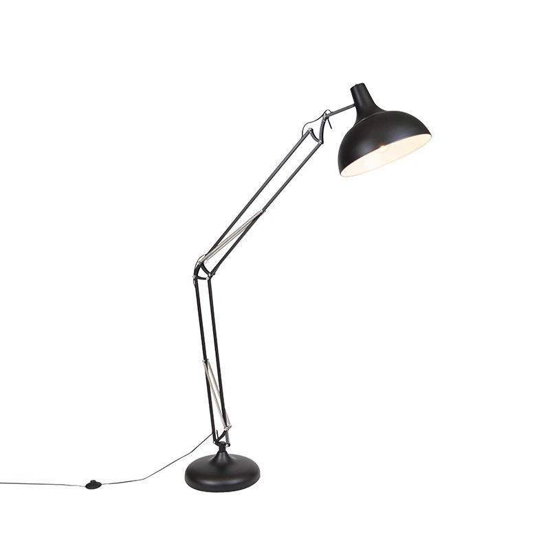 Qazqa retro lampa podłogowa 1-punktowa - Hobby Fl - czarny, okrągły, max. 60w, kompatybilny z żarówką LED, e27, 185cm, IP20