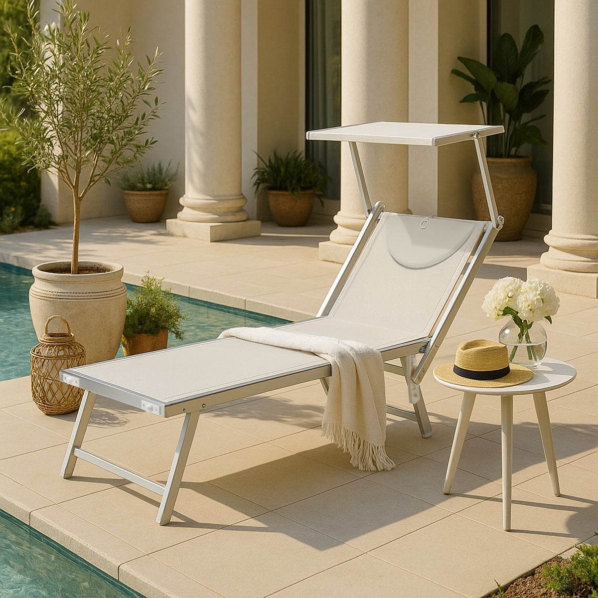 2 Lettini spiaggia mare prendisole professionali in alluminio Santorini - Bianco - 3