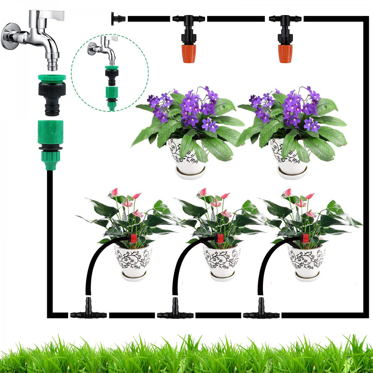 Système d'irrigation Jardin, 200Pcs Kit d'irrigation Goutte, Kit d'irrigation Goutte à Goutte Automatique avec 50m Tuyau. - 2