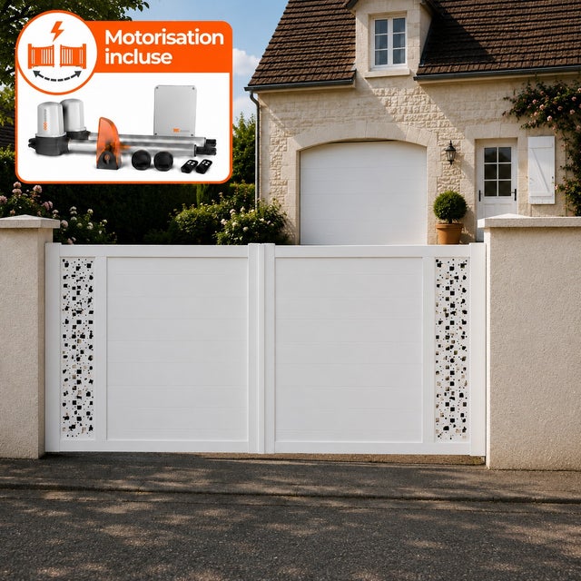 Portail battant électrique PVC blanc avec moteur Sentinel H 140 x L 350 ARLES DÉCOR CARRÉ