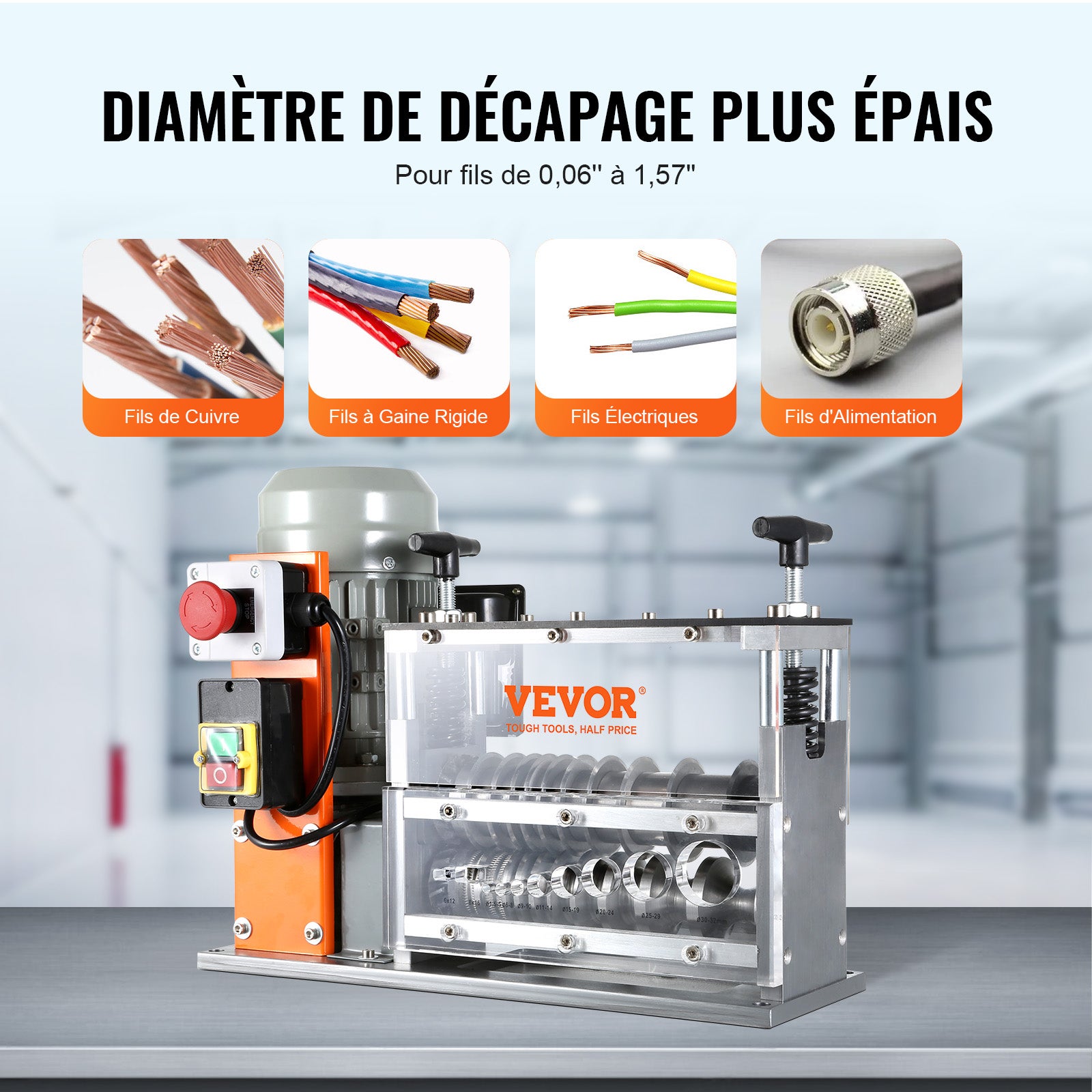 Machine à dénuder automatique SucceBuy 0.06''-1.26'' Dénudeur de câble électrique 750W 98 ft/min Recyclage de la ferraille de cuivre - 6