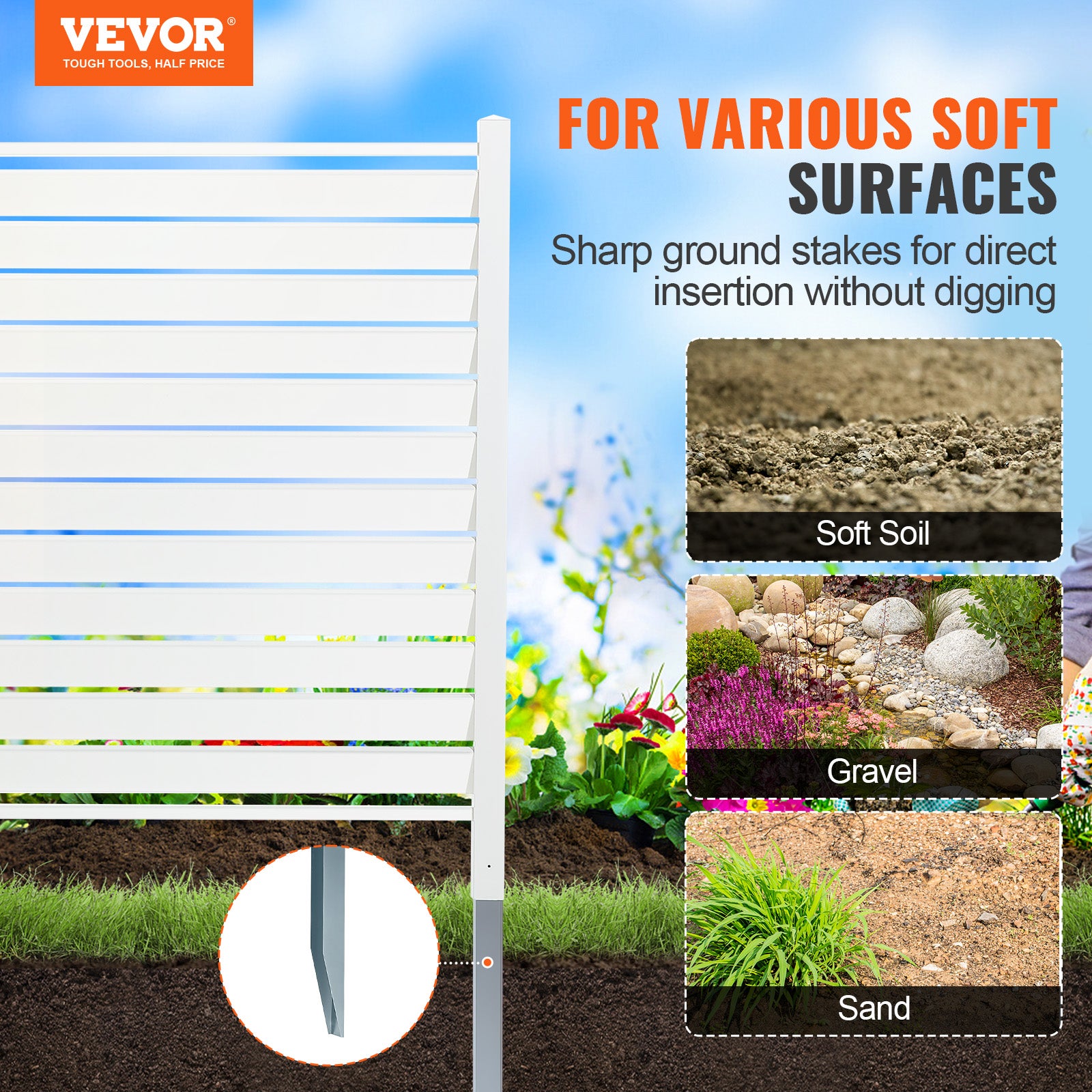 Panneau Brise Vue Extérieur VEVOR 122x122 cm Clôture de Jardin à Persiennes Kit 2 Panneaux de Confidentialité avec Piquets Métalliques, Sols Souples - 2