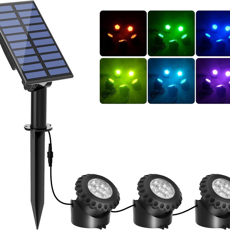 Zanurzalne lampy solarne LED do oczek wodnych, 2 tryby ściemniania oświetlenia, 6 kolorów, wodoodporność IP68, automatyczne włączanie/wyłączanie itp.