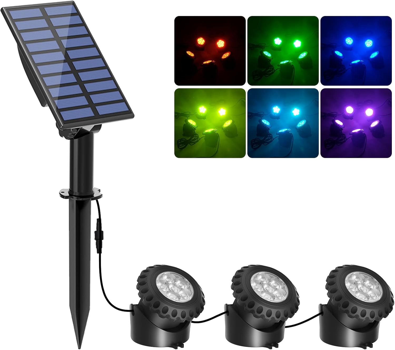 Zanurzalne lampy solarne LED do oczek wodnych, 2 tryby ściemniania oświetlenia, 6 kolorów, wodoodporność IP68, automatyczne włączanie/wyłączanie itp.