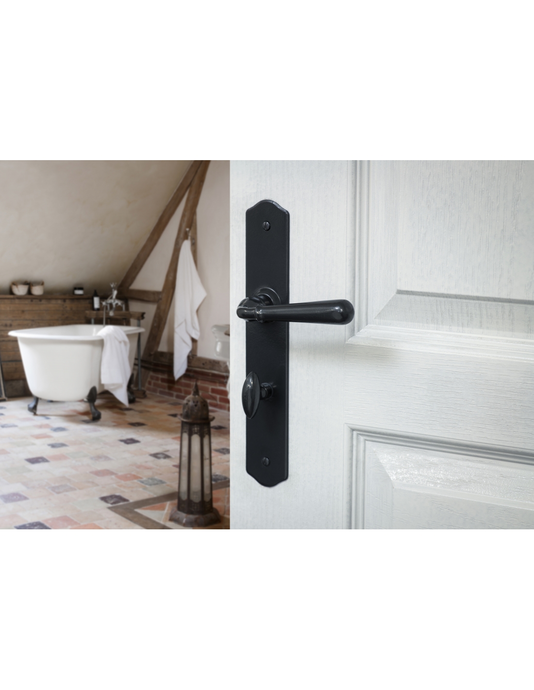 THIRARD - Ensemble de poignées pour salle de bain/bain Charon à condamnation, carré 7mm, entr'axes 195mm, acier patiné - THIRARD - 2