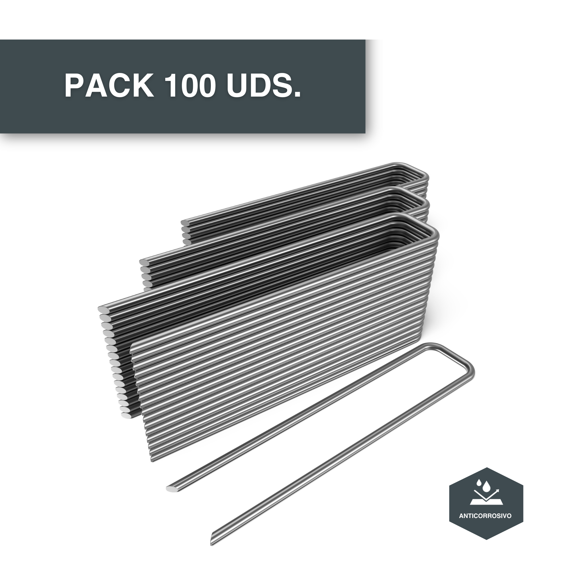 Pack de 100 piquetas de fijación de acero galvanizado en forma de U - ø 3,6 mm - 2