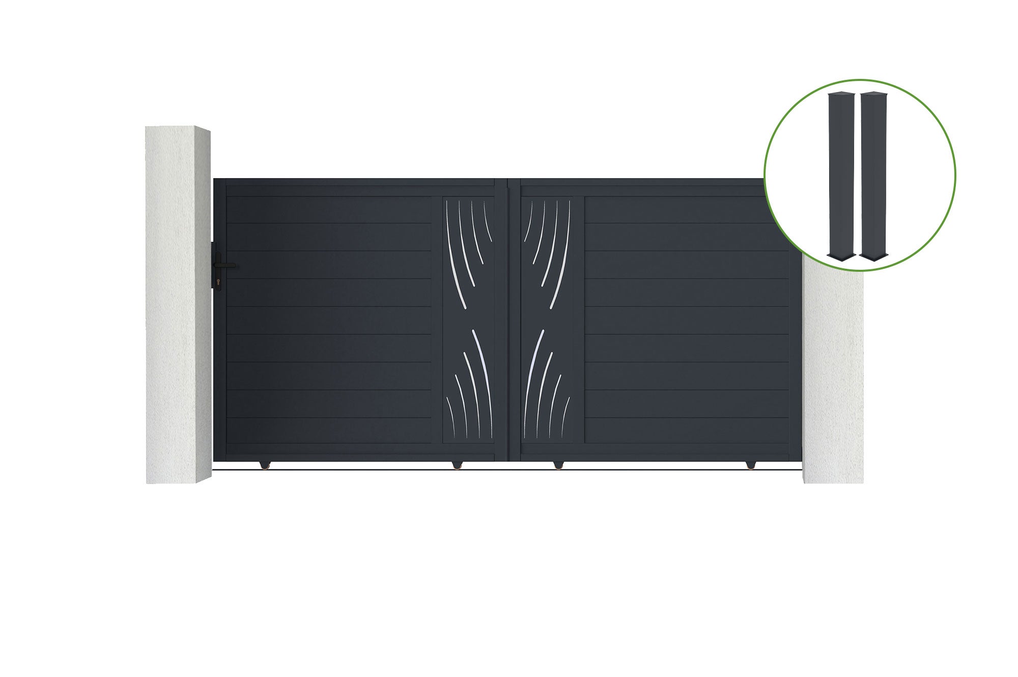 Brama przesuwna 3m VEYMONT wys. 160cm aluminium szare + 2 słupki 20x20cm wys. 19