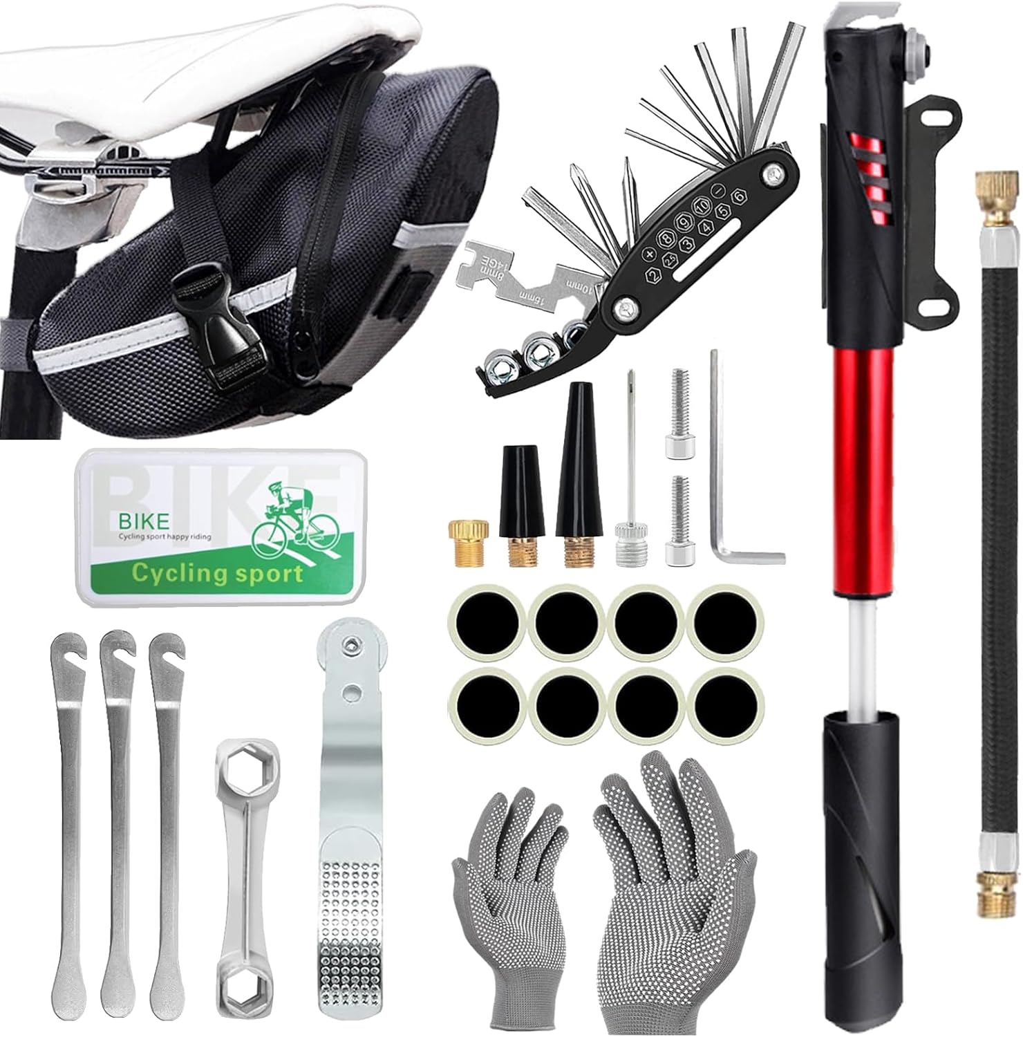 Pneu Vtt 26 Pouces Kit De Réparation Vélo EDIONS - Portable - Avec Mini Pompe Et Patches - Pour VTT Et Route Kit Rustines Démontes Pneus Vtt