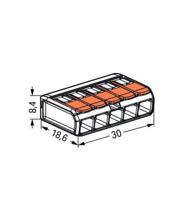 Borne de raccordement WAGO 221 Mini 5x4mm² à leviers souple & rigide - WAGO - 25 pcs - 221-415 - 2