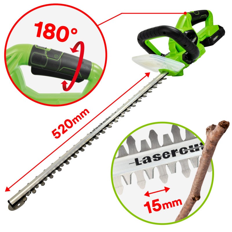 Taille-haie batterie 18V Easy Full - sans batterie - Sans fil - Longueur de coupe 52cm - Poignée arrière rotative - Léger - 3