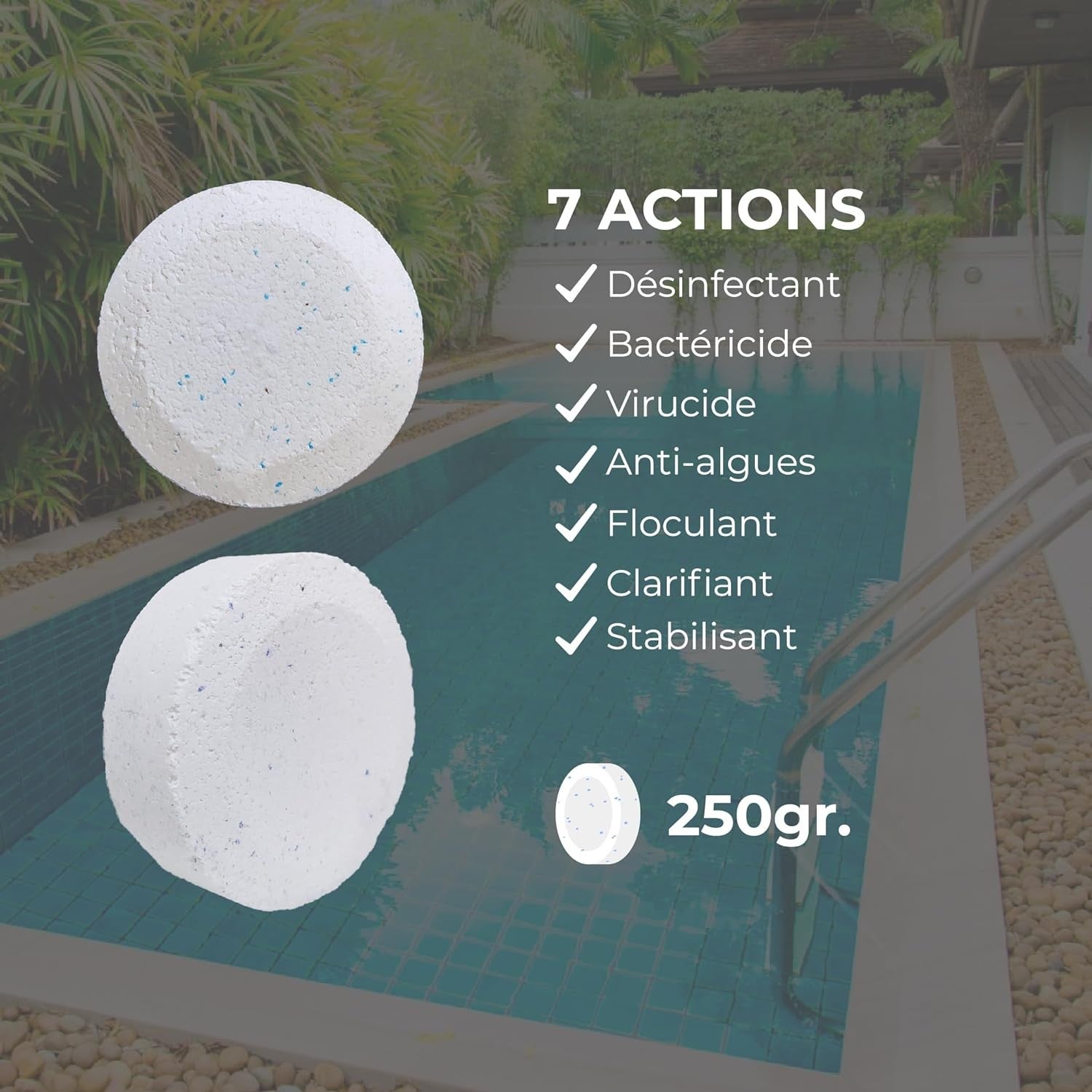 5kg Chlore Multifonction en Galet de 250g, Désinfection Longue Durée 7 Actions, Haute Teneur en Chlore (92%), Fabriqué en France - 2