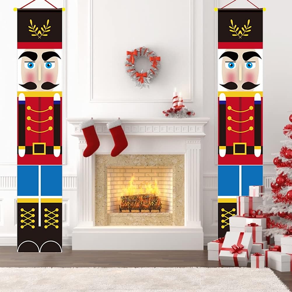 Striscioni natalizi Schiaccianoci, decorazione per porta d'ingresso, veranda, casa, giardino, cortile, porta, interni o esterni, festa per bambini, mo - 5