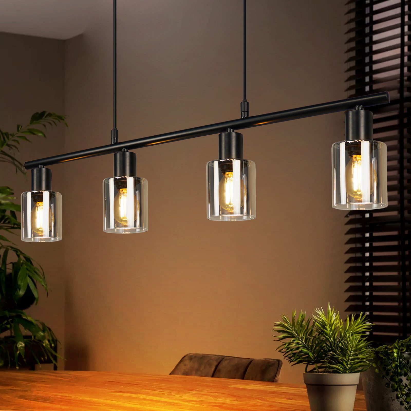 NETTLIFE 4-płomienna lampa wisząca ze szkła vintage E14 do jadalni, salonu, kuchni