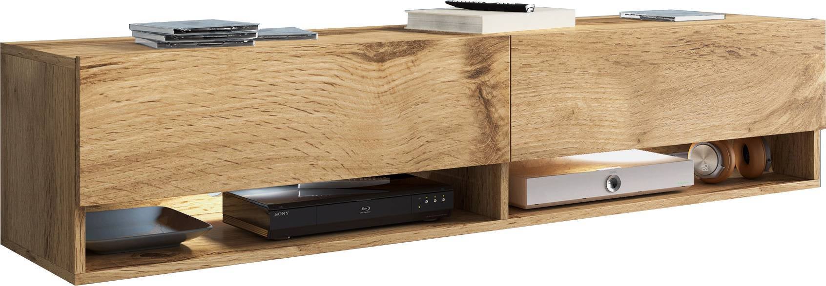 MINIO go for it, Szafka RTV ANNE 140 w kolorze dębu wotan z oświetleniem LED