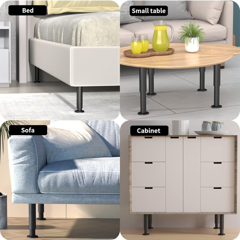 4pcs Pieds de Lit Réglable 180-300mm Pied de Meuble Salle de Bain Pied Réglable pour Meuble Ronds Métal Pieds de Lit - 5
