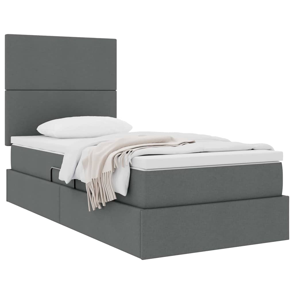 Lit avec rangement et matelas en tissu gris foncé, pour la chambre, 90 × 190 cm - 3