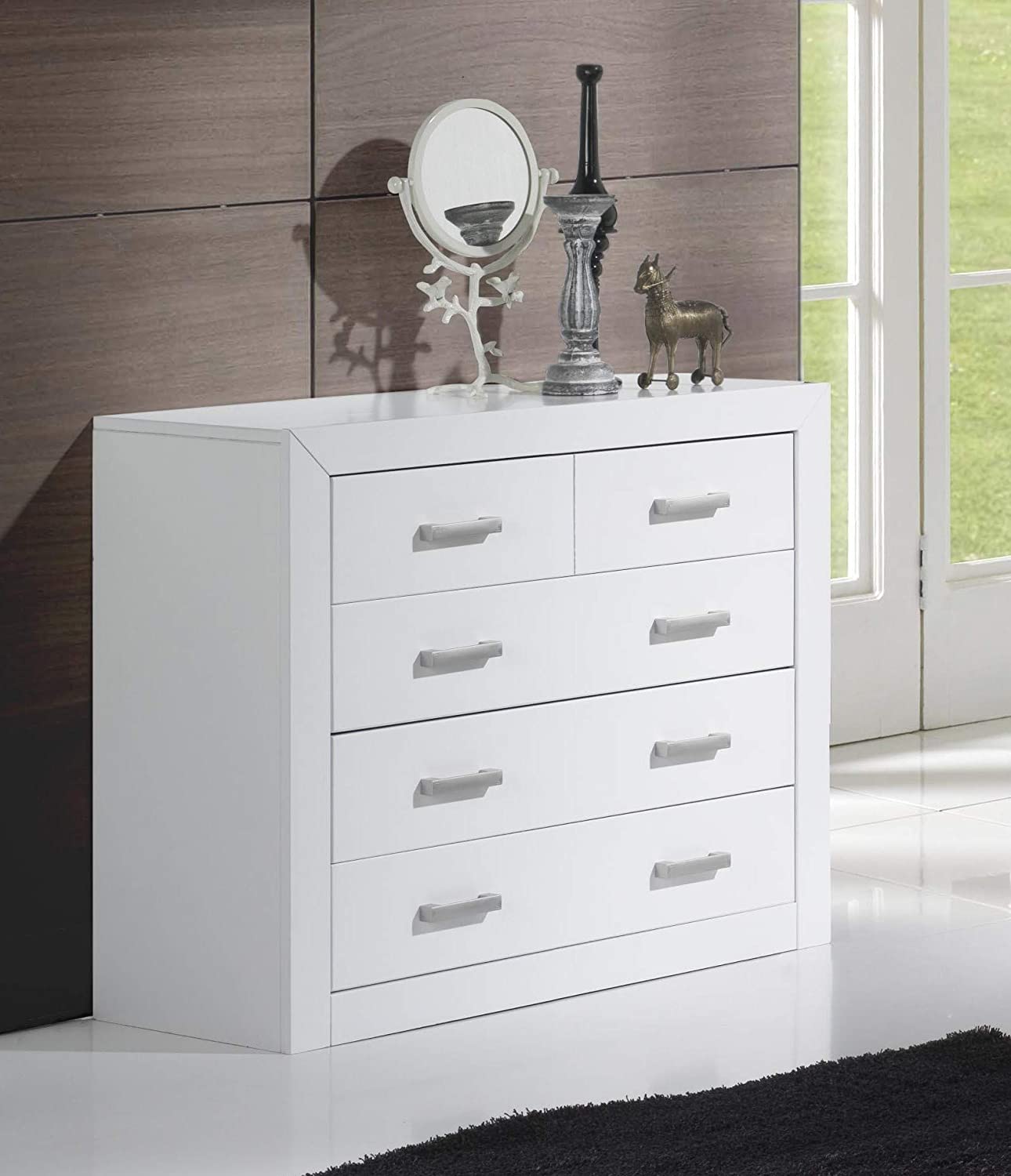 Comoda con 4 cajones, medidas 80.1 x 93.2 x 38.3 cm, madera de pino macizo y tablero MDF. Color blanco lacado - 2
