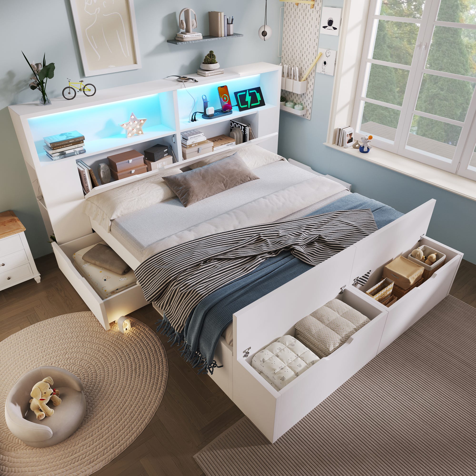 Letto In Metallo 140 X 200 Cm Con LED E USB, Letto Matrimoniale Con Rete A Doghe E Contenitore Pu Nero Letto In Metallo 140 X 200 Cm Con LED E USB, Letto Matrimoniale Con Rete A Doghe E Contenitore Pu Nero