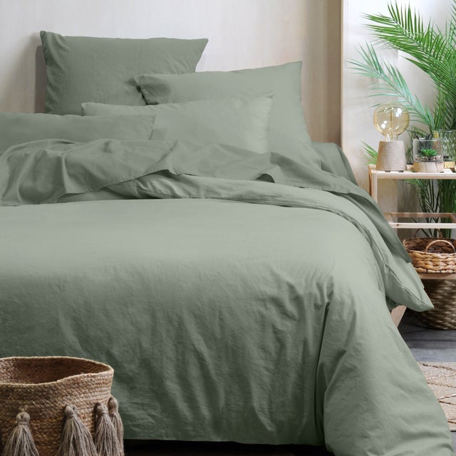 Housse de couette unie en coton bio - Vert Olive - 240x220 cm - Coton
