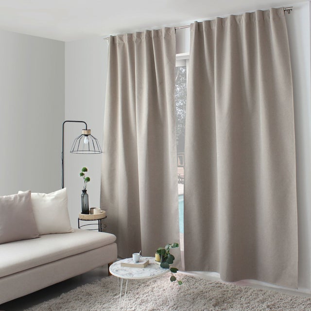 Rideau occultant aspect chambray - Beige - 140x240 cm - Polyester