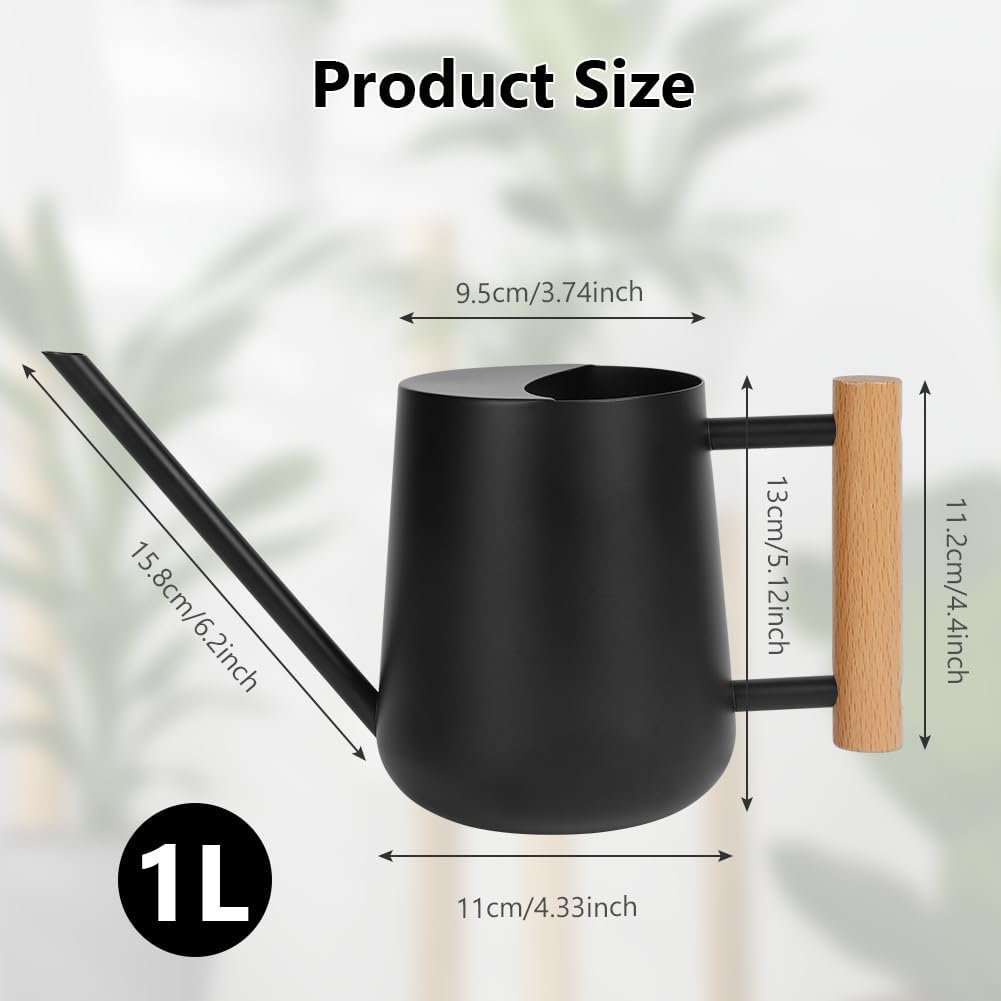 Arrosoir, 35oz 1L Petit Arrosoir, Mini Arrosoirs de Jardin pour Plantes Intérieur et Extérieur Plantes Succulentes Fleurs (Noir) - 2