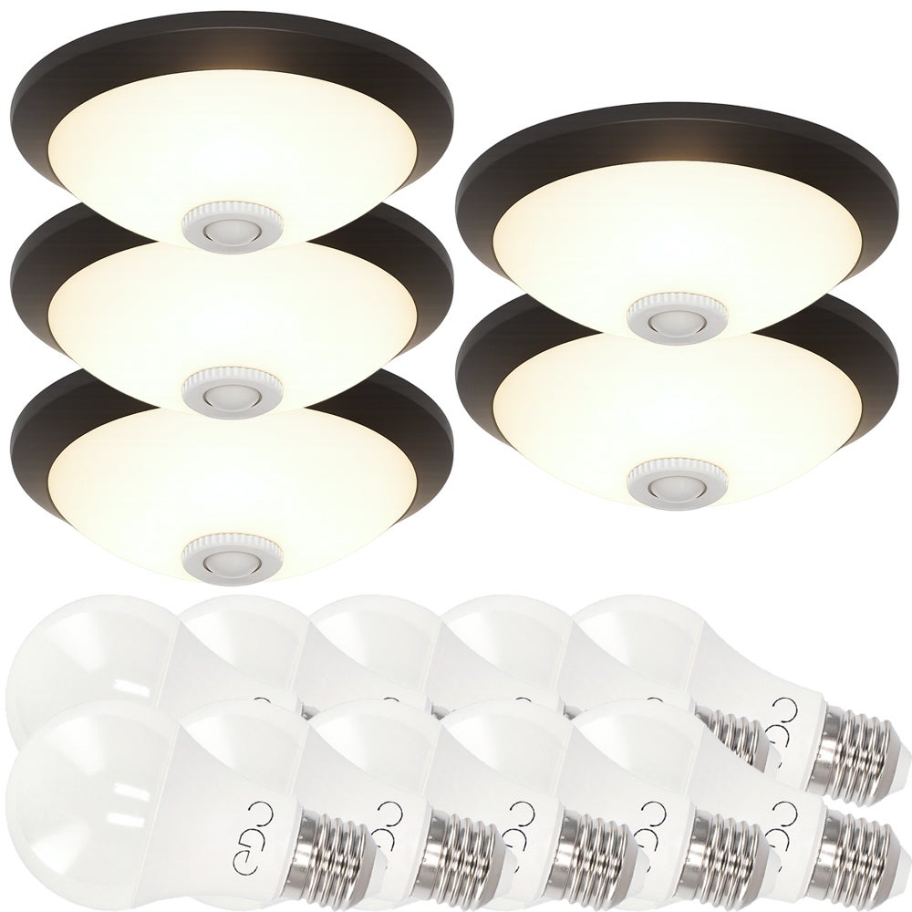 Komplet 5x Plafon z czujnikiem ruchu 360° Czarny E27 400.010.143 HOROZ + 10 x żarówka EDO777498