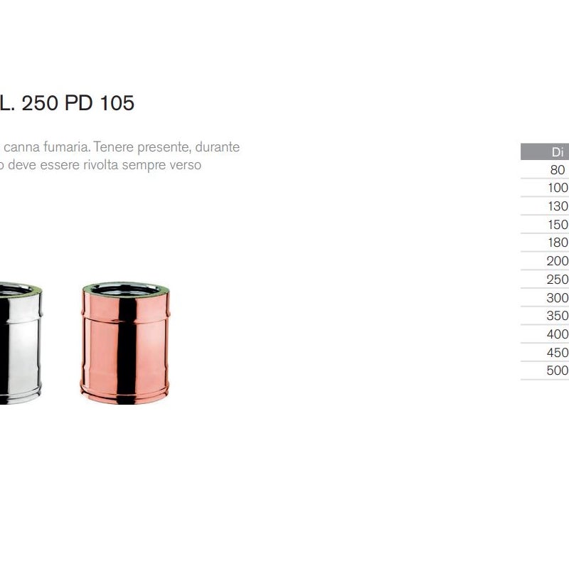 Izolowana rura dwuścienna ze stali nierdzewnej 25 cm wew. 80 / zew. 130