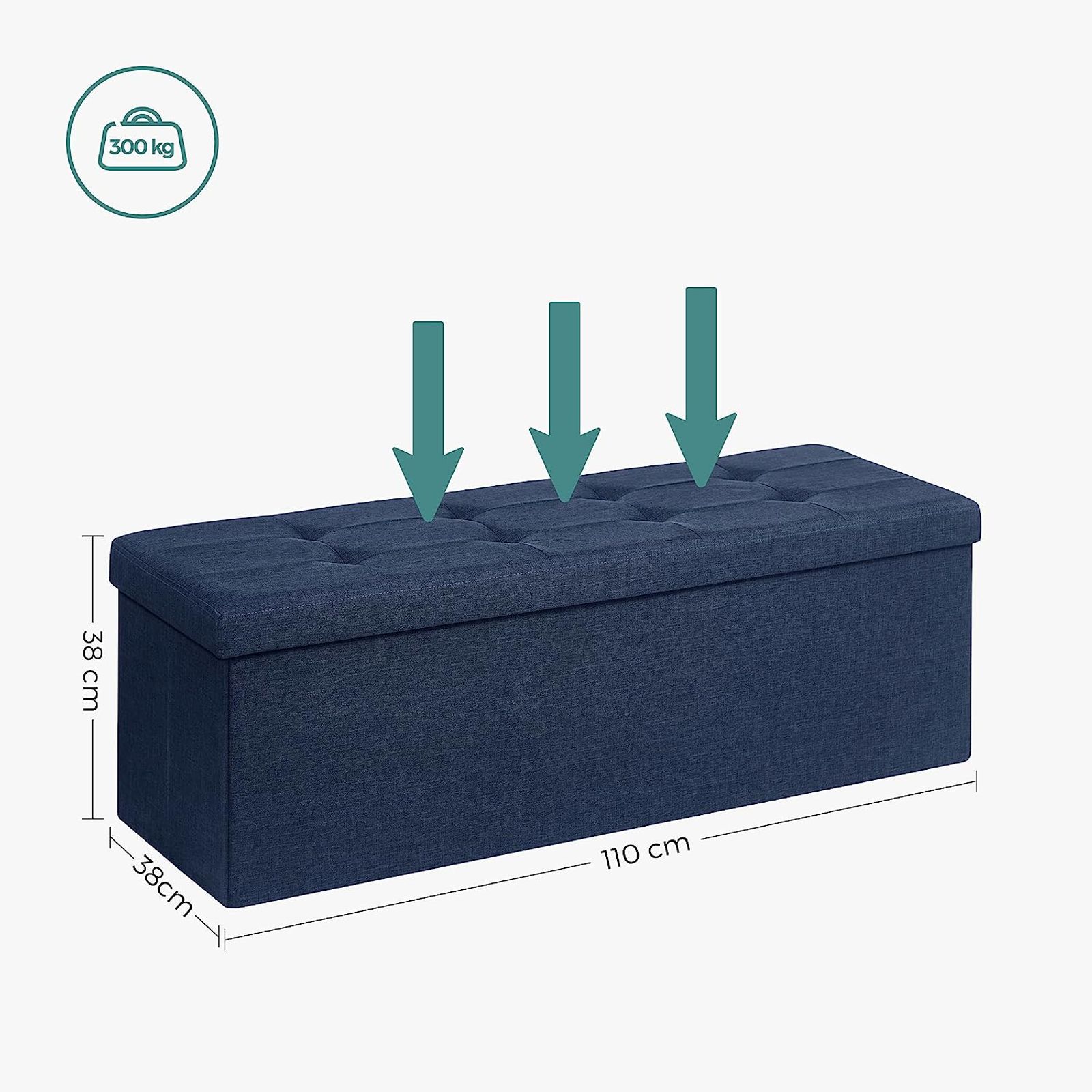 Banc de Rangement Pliable de 110 cm, Coffre de Rangement, Tabouret Repose-Pieds, Pouf de Chambre, Bleu Nuit - 8