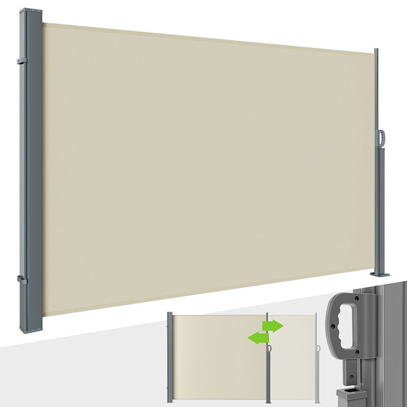 Biombo exterior retráctil 160 x 300 cm toldo lateral con funda protectora - toldo lateral vertical para proteger la intimidad - beige