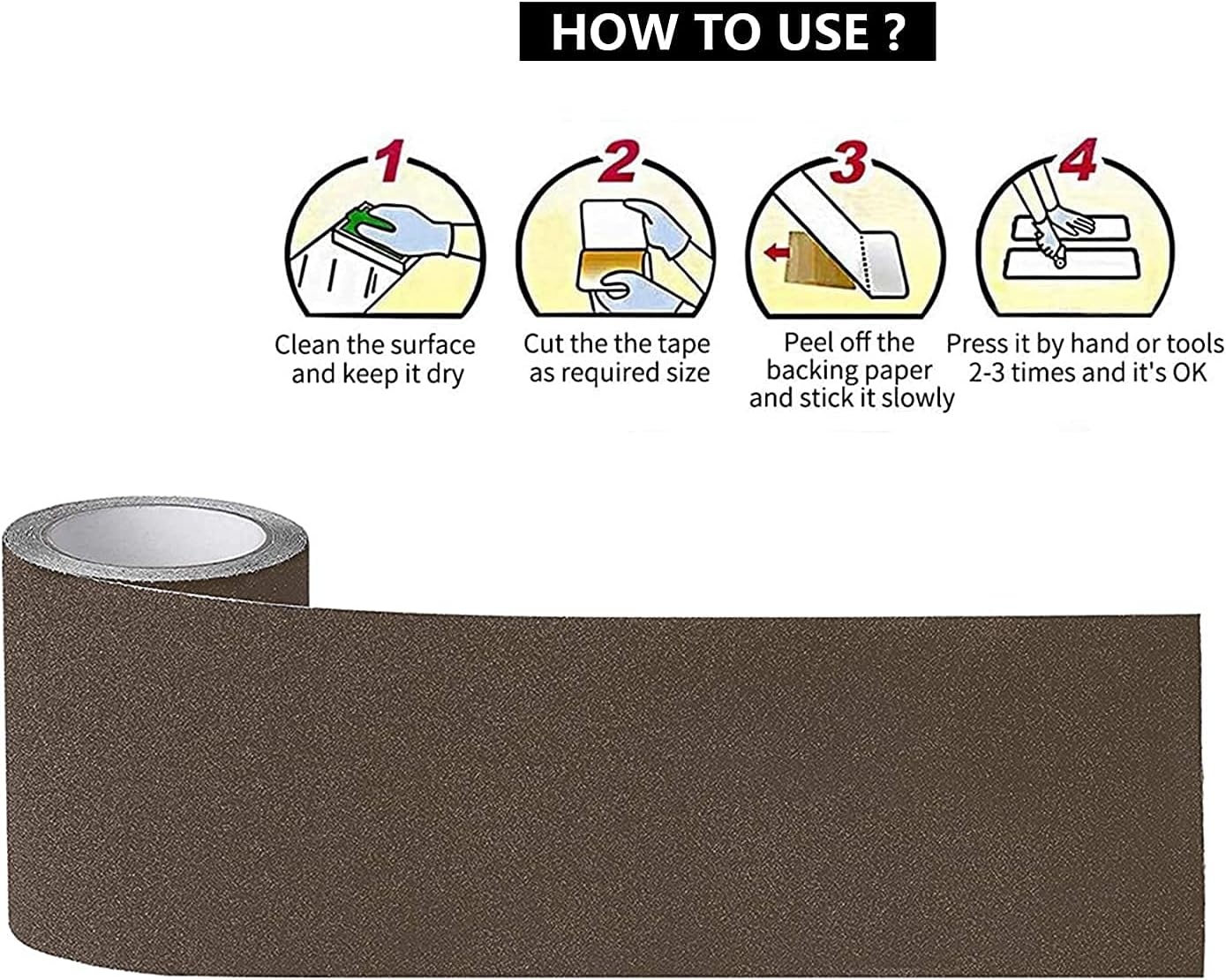 Fita antiderrapante marrom, fita antiderrapante de segurança para escadas Dingjie, fita antiderrapante de alta aderência 10 cm x 5 m - 5