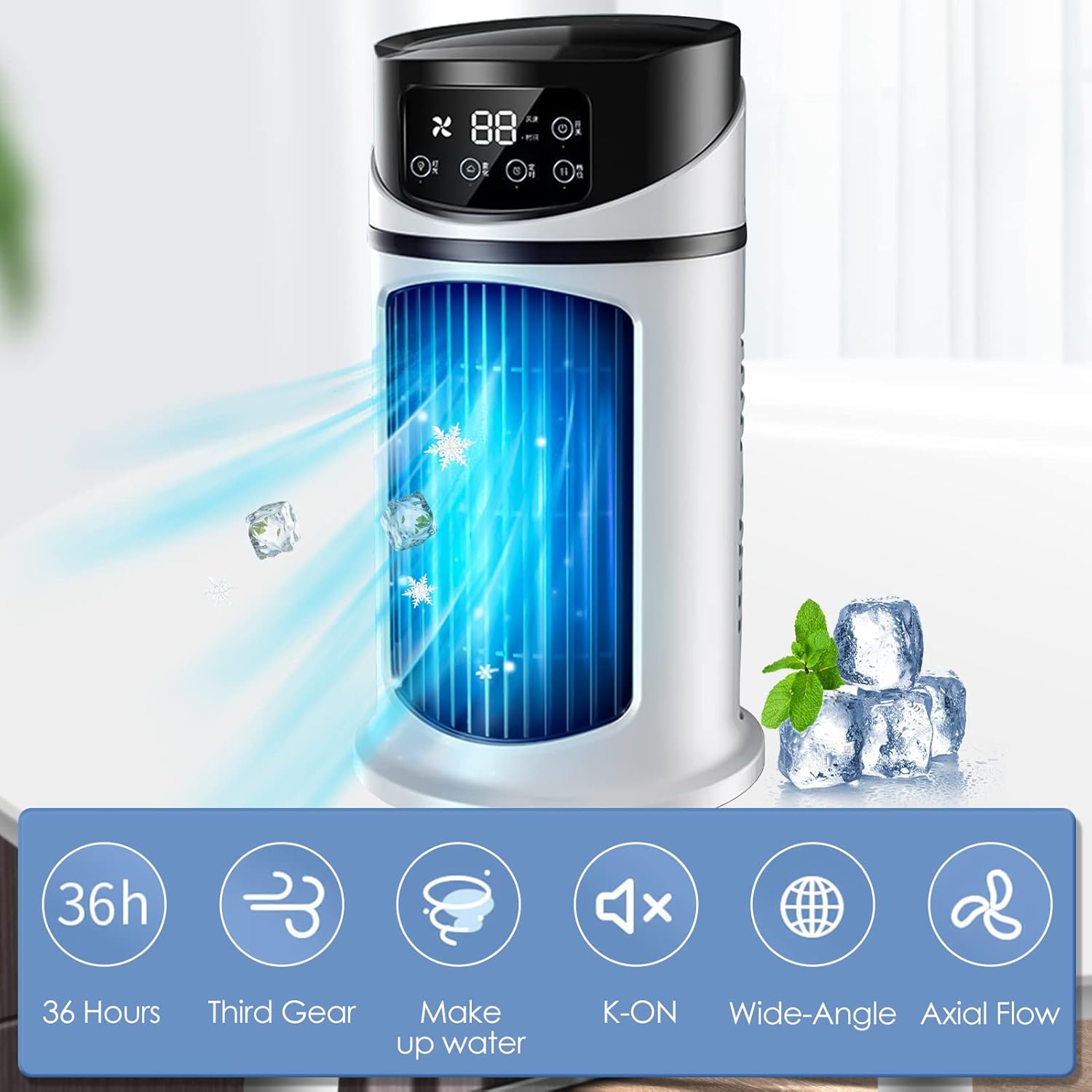 Climatiseur Mobile TedGem 3-en-1 : Ventilateur, Humidificateur, Refroidisseur D'air - Gris