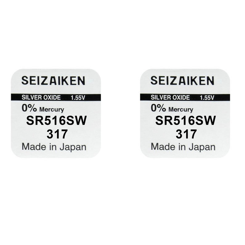Piles Montre Seizaiken Seiko 317 SR516SW - Lot De 2 Piles Oxyde D'Argent 1.55V Sans Mercure