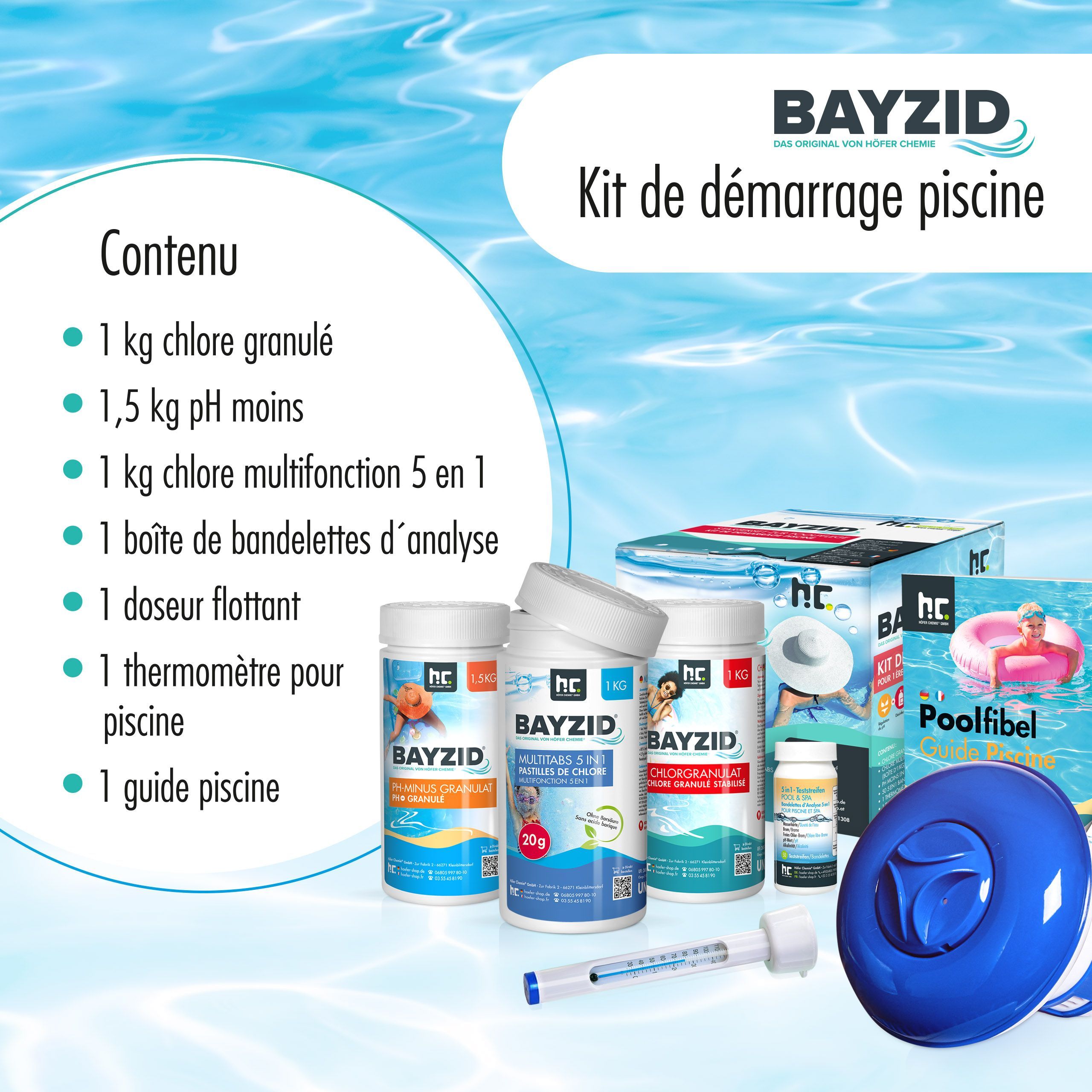 1 x Kit de démarrage pour piscine avec 7 pièces dont chlore, pH moins et multitabs - 4