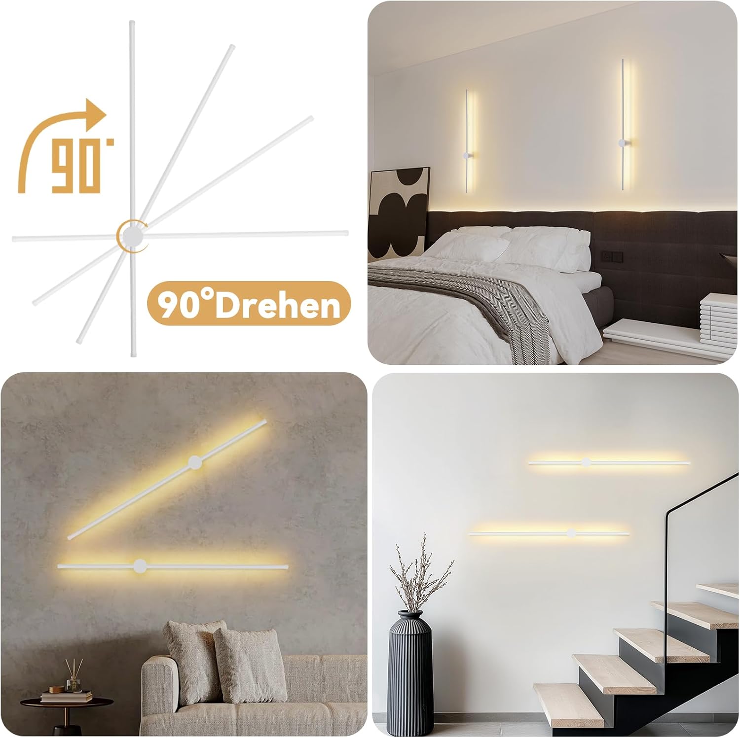 NETTLIFE Kinkiet wewnętrzny LED Kinkiet 60 cm Biały Nowoczesny design Lampa schodowa Ciepła biel 3000 K Obrotowa - 5