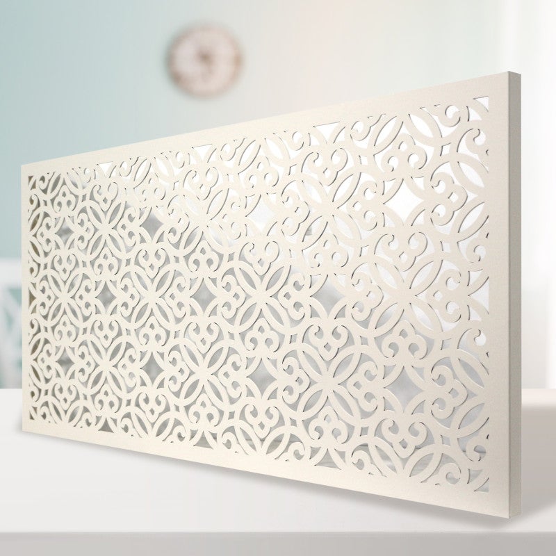 Cabecero de Cama en Madera Calada, para Cama de Matrimonio o Juvenil. Fabricado artesanalmente en España- (160x80 cm, Surat blanco envejecido) - 3