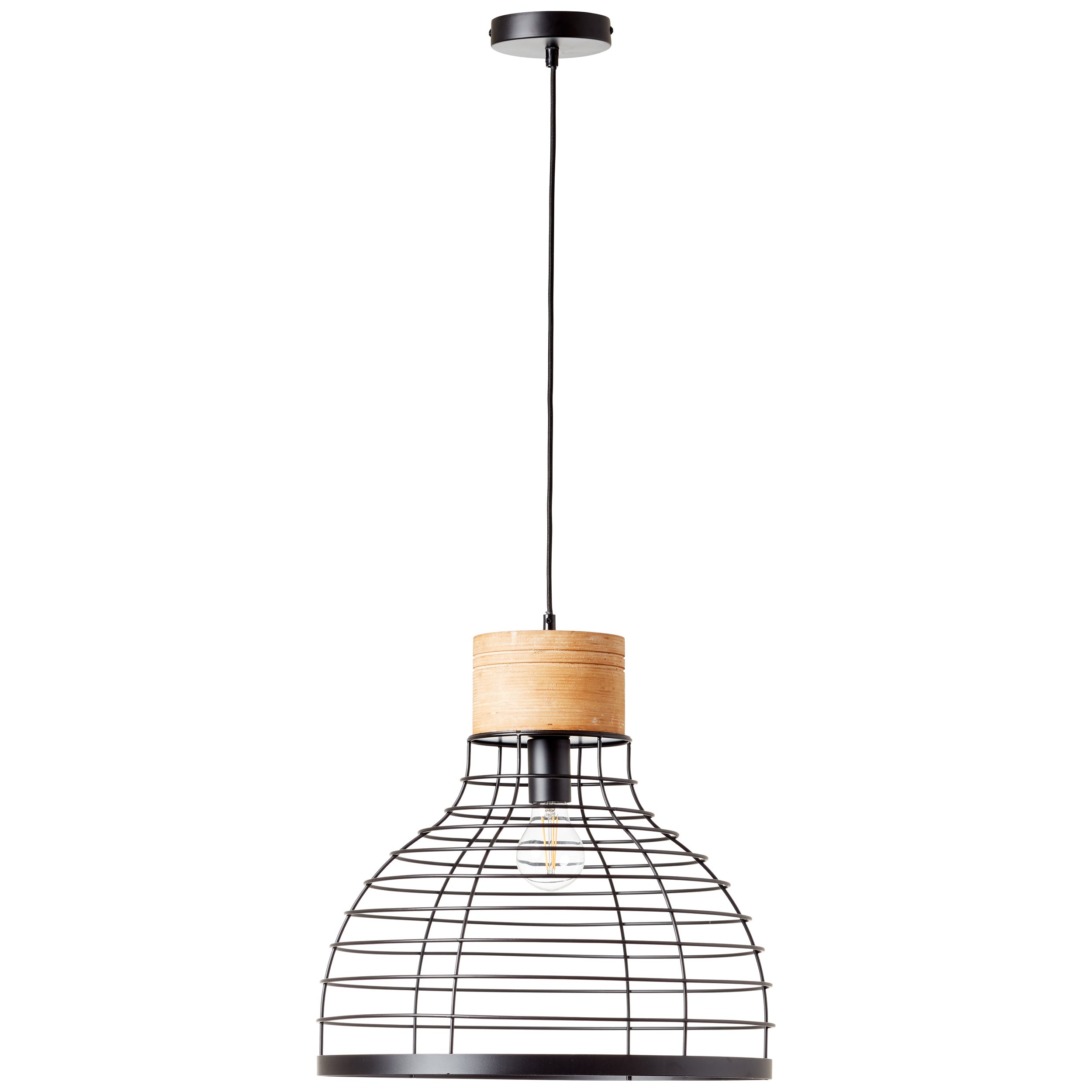 Brilliant Avia lampa wisząca 47cm czarny/drewno, metal/drewno, 1x A60, E27, 52W - 4