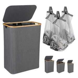 HOMCOM Cesto Portabiancheria 72L con Coperchio in Bambù Marrone