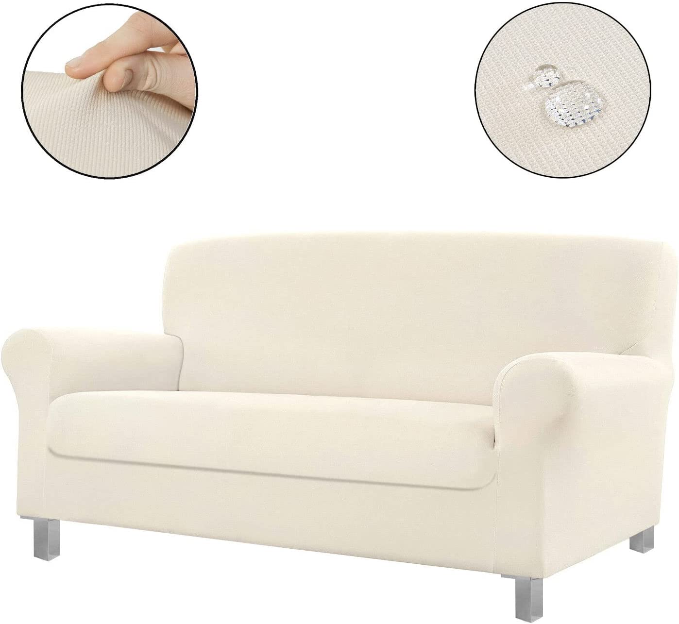 Copridivano Antimacchia 2 Posti Impermeabile Elasticizzato Aderente Fodera Salva Poltrona Panna - 2