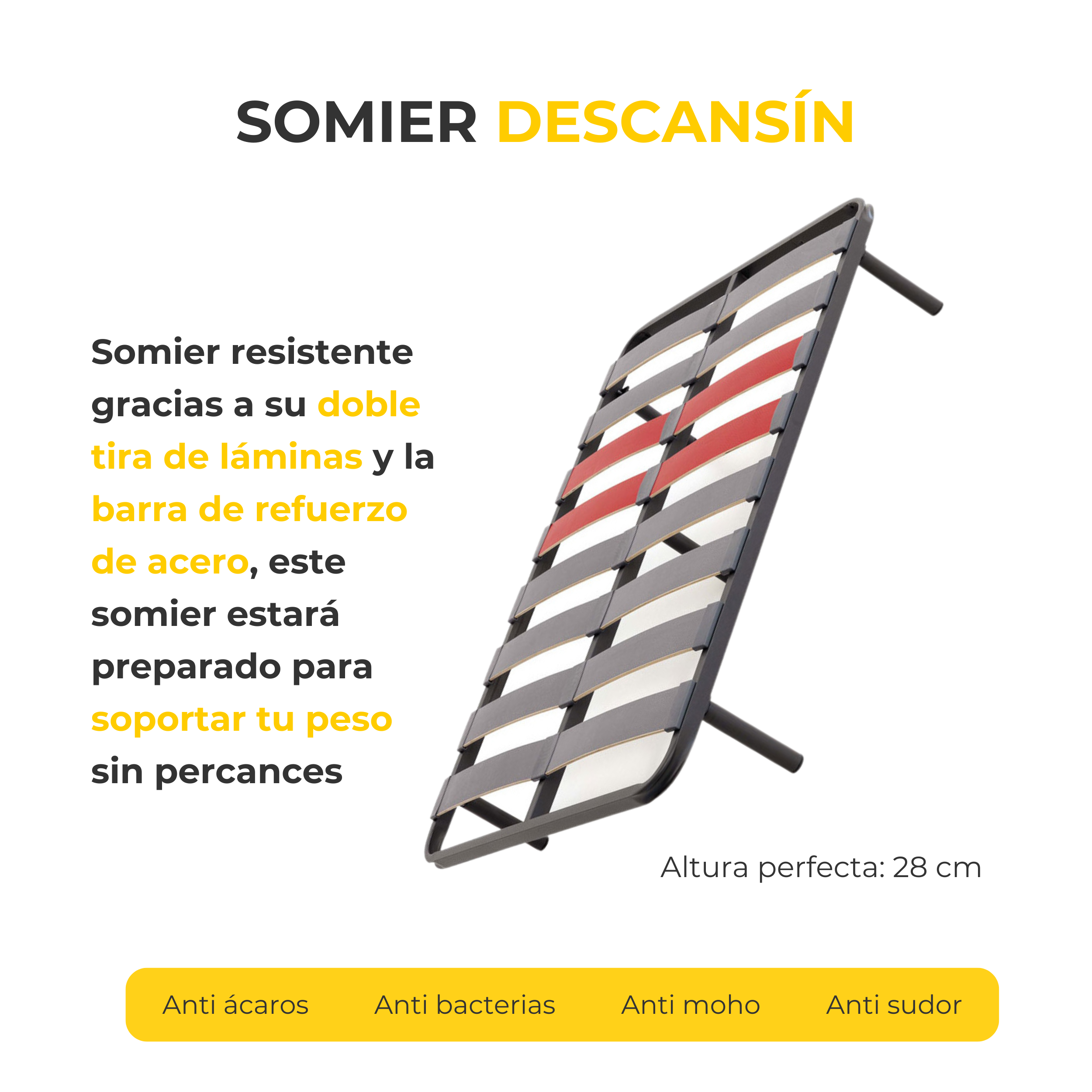 Pack Colchón Descansin + Somier con patas 190x200 | Ideal para Personas con Dolores de Espalda | Alta Firmeza | Silencioso - 4